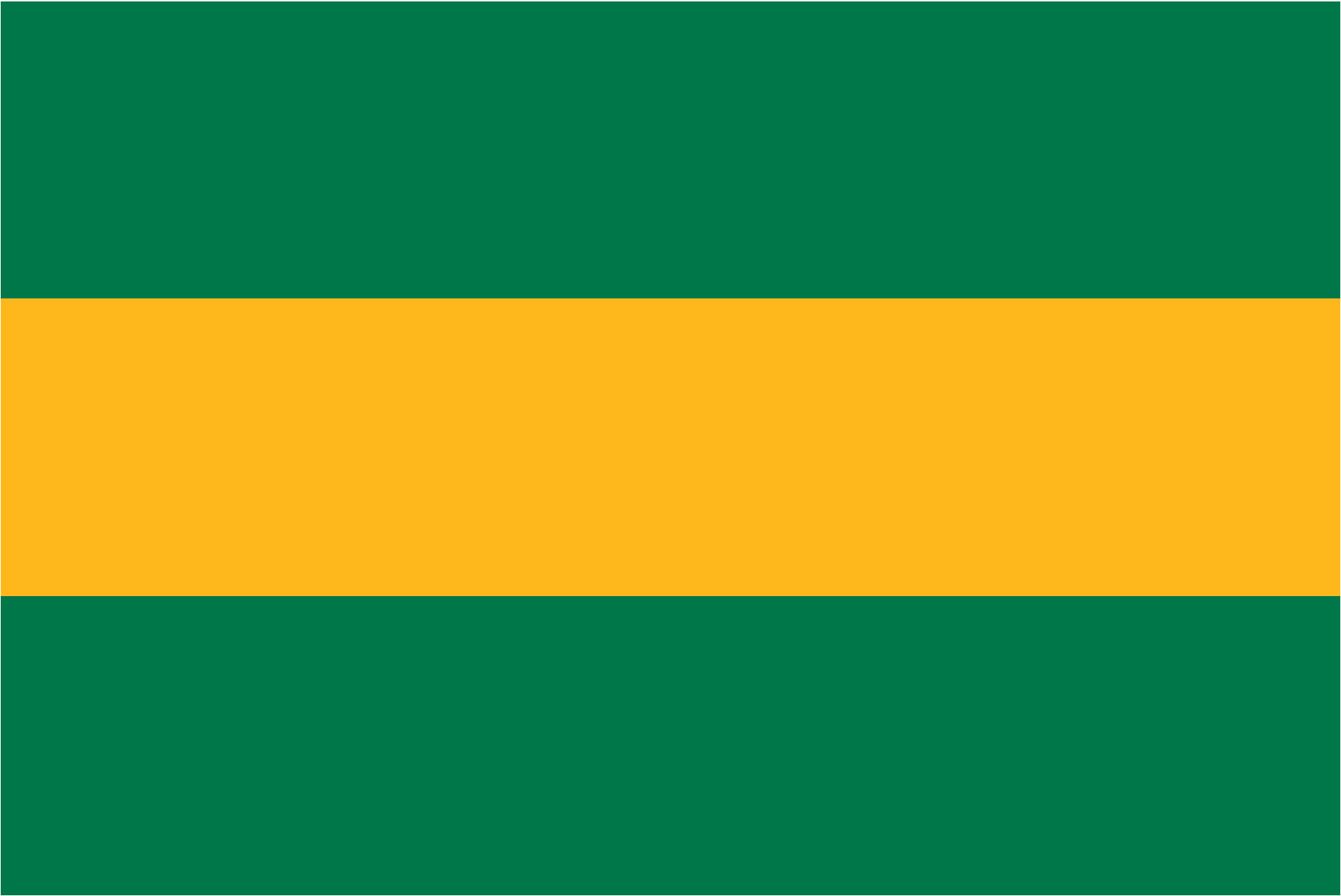 A rectangular flag with green bands at the top and bottom and a horizontal yellow stripe in the center.