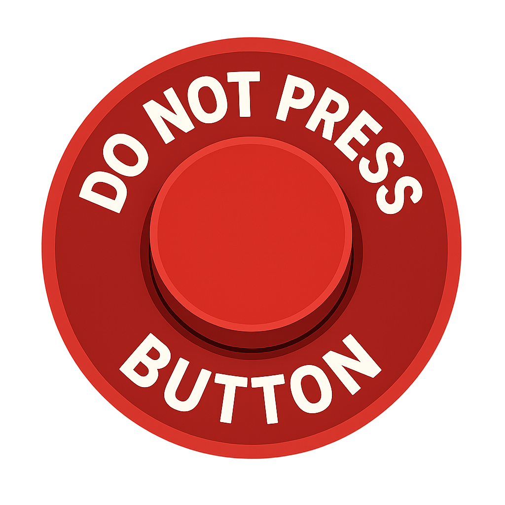 A large red button with the text 'DO NOT PRESS BUTTON' written in white.